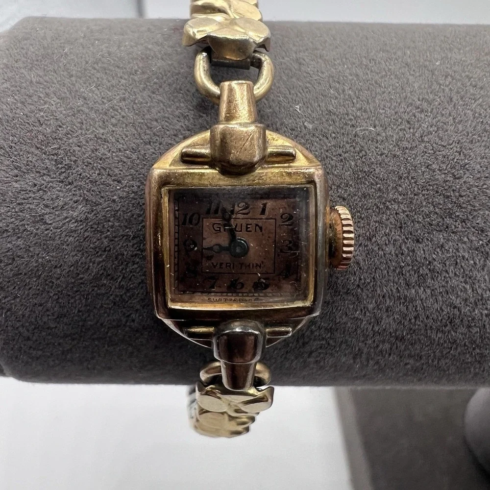 Vintage Gruen Veri-Thin Wind Up Watch Rose Gold Tone Untested Classic Beauty